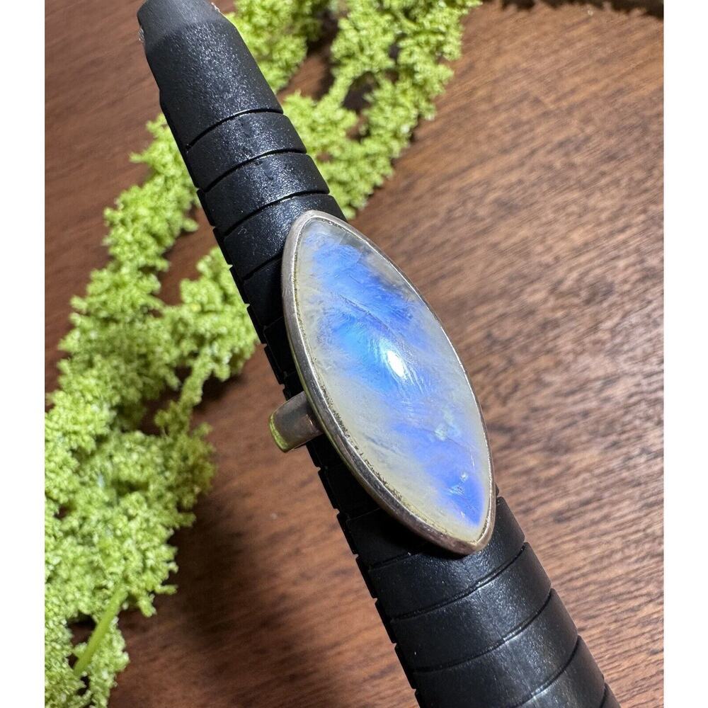 Sterling Silver Chunky Natural Rainbow Moonstone Ring Size 4.75
